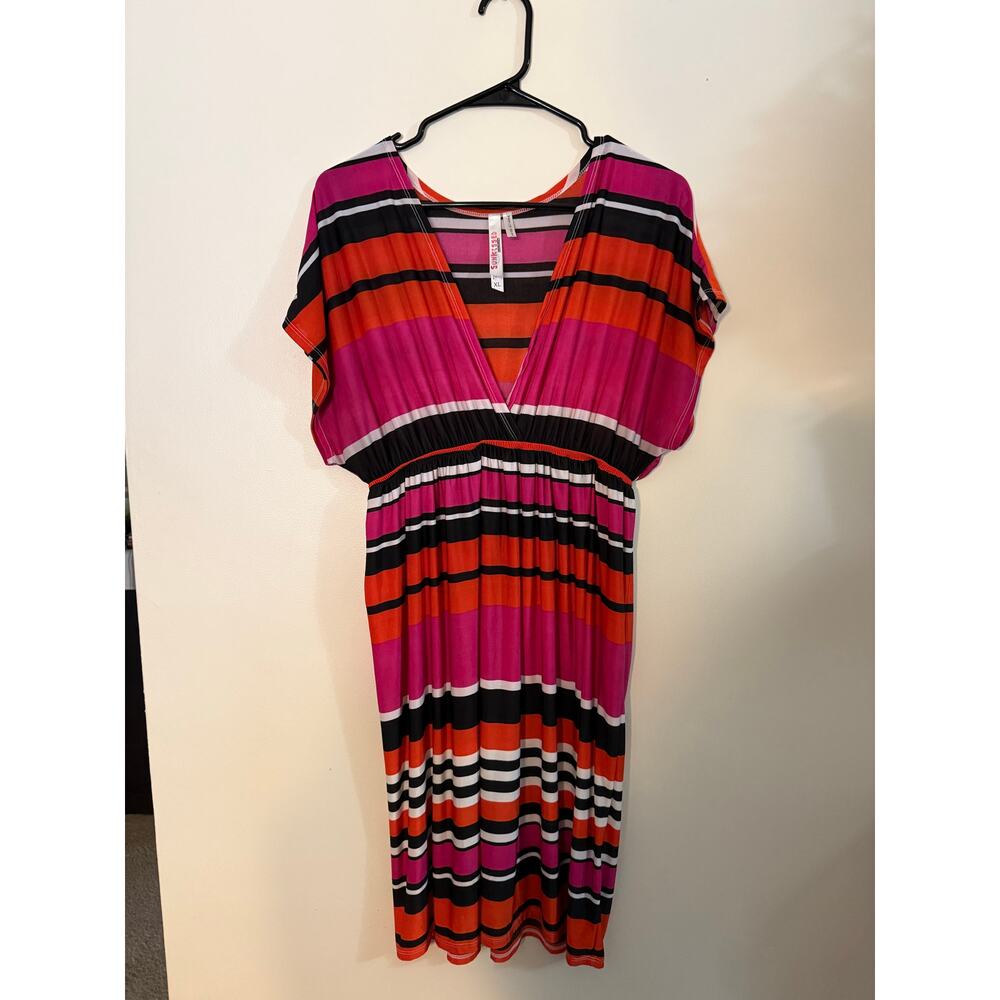Sunkissed Couture Knee Length Dress Rainbow Striped - XL